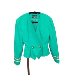 Vintage 100% Wool Green Blazer by Alvin Bell - Gold Button Detail RARE